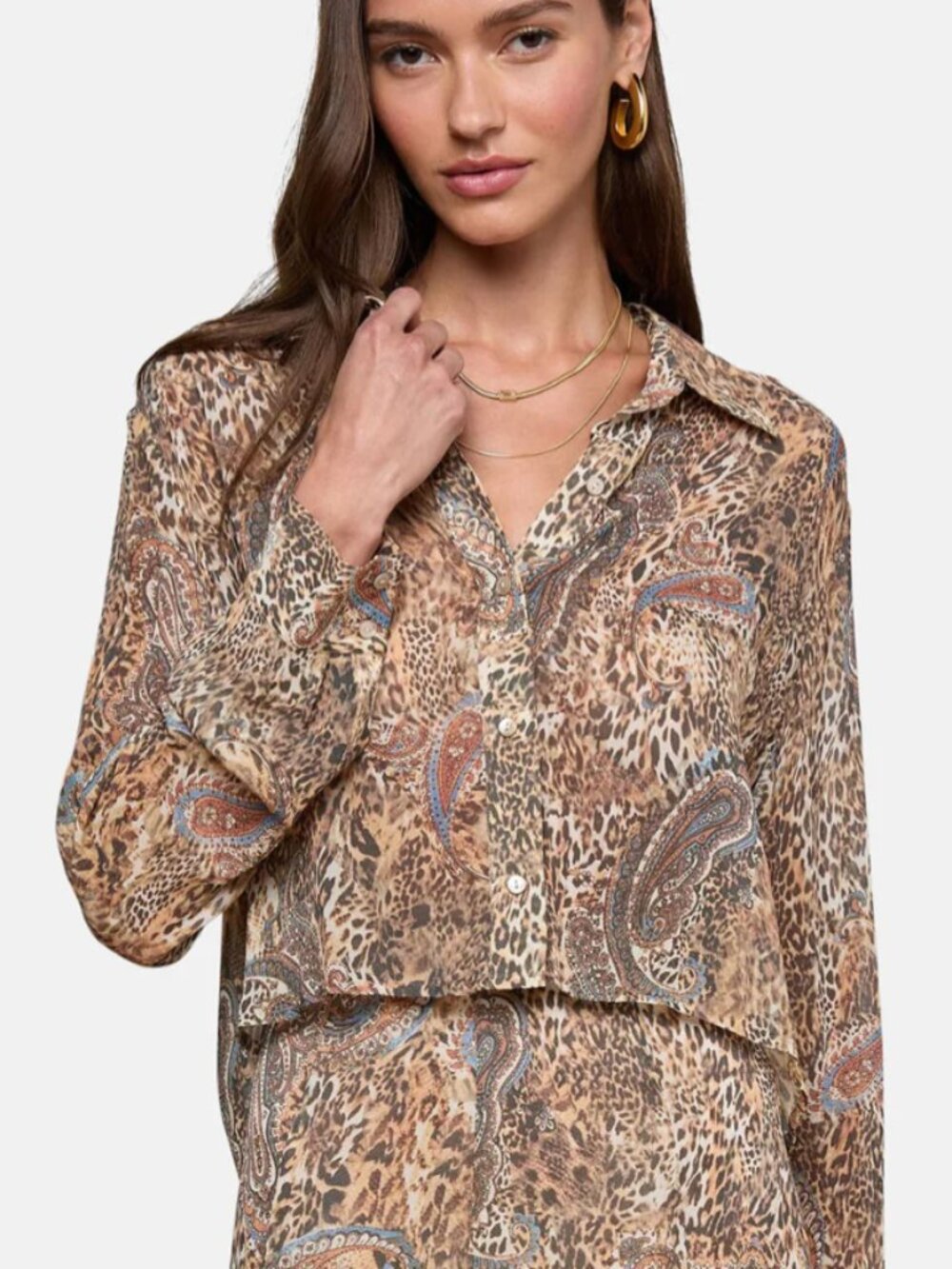 Cosette Button-Down Shirt Brown/Blue Valencia Leopard